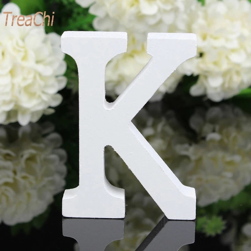 Home Decor Decoration Thick Wood Wooden White Letters Alphabet Wedding Birthday 8cmX1.2cm
