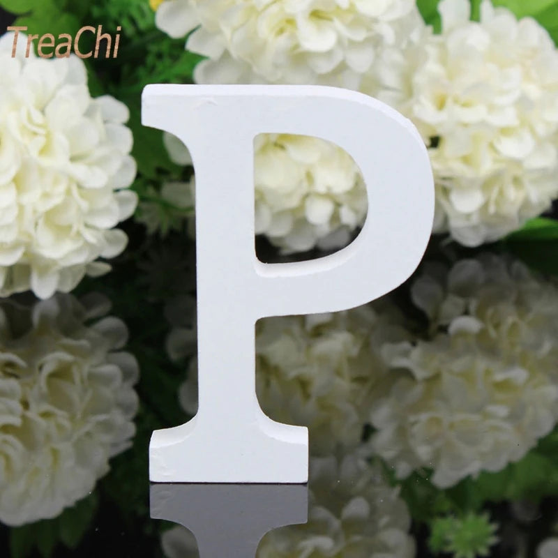 Home Decor Decoration Thick Wood Wooden White Letters Alphabet Wedding Birthday 8cmX1.2cm