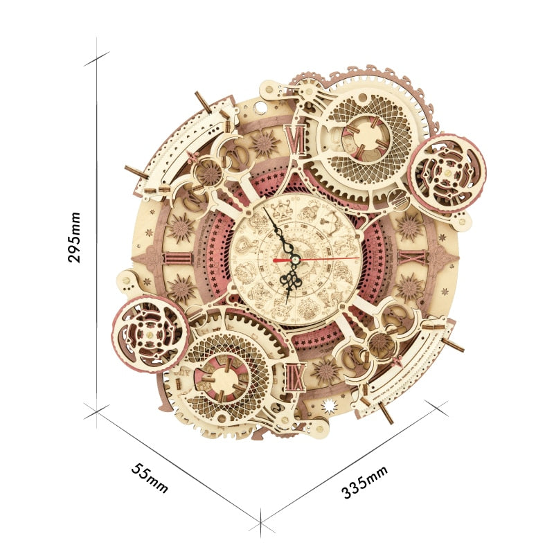 Robotime Zodiac Wall Clock TIME ART 3D Wooden Puzzle Model Building Block Kits DIY Gift for Children Kid Adult Home Decor Clock
