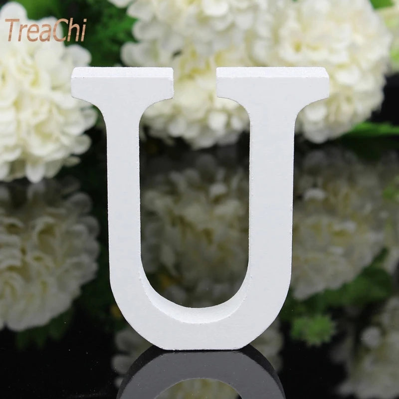 Home Decor Decoration Thick Wood Wooden White Letters Alphabet Wedding Birthday 8cmX1.2cm