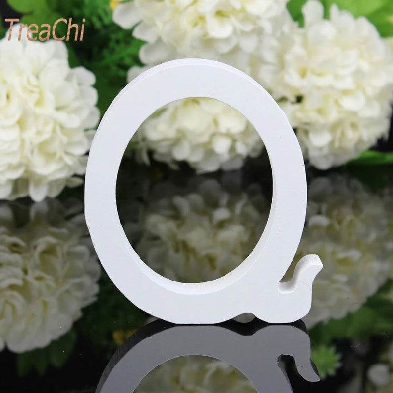 Home Decor Decoration Thick Wood Wooden White Letters Alphabet Wedding Birthday 8cmX1.2cm