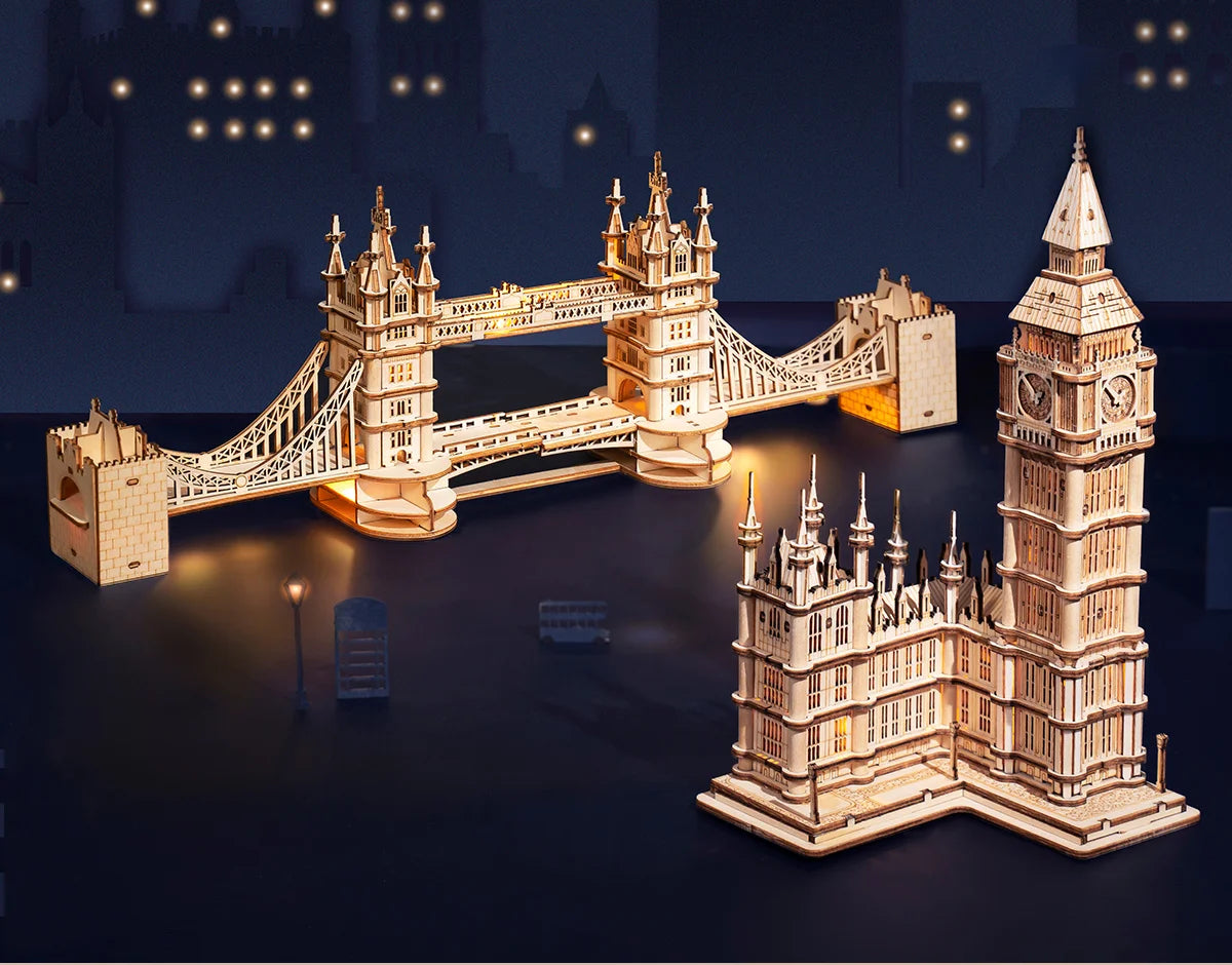 Robotime 3D Puzzle Wooden Kits DIY Tower Bridge Big Ben Set Eiffel Tower Model Kit Home Decor Birthday Gifts