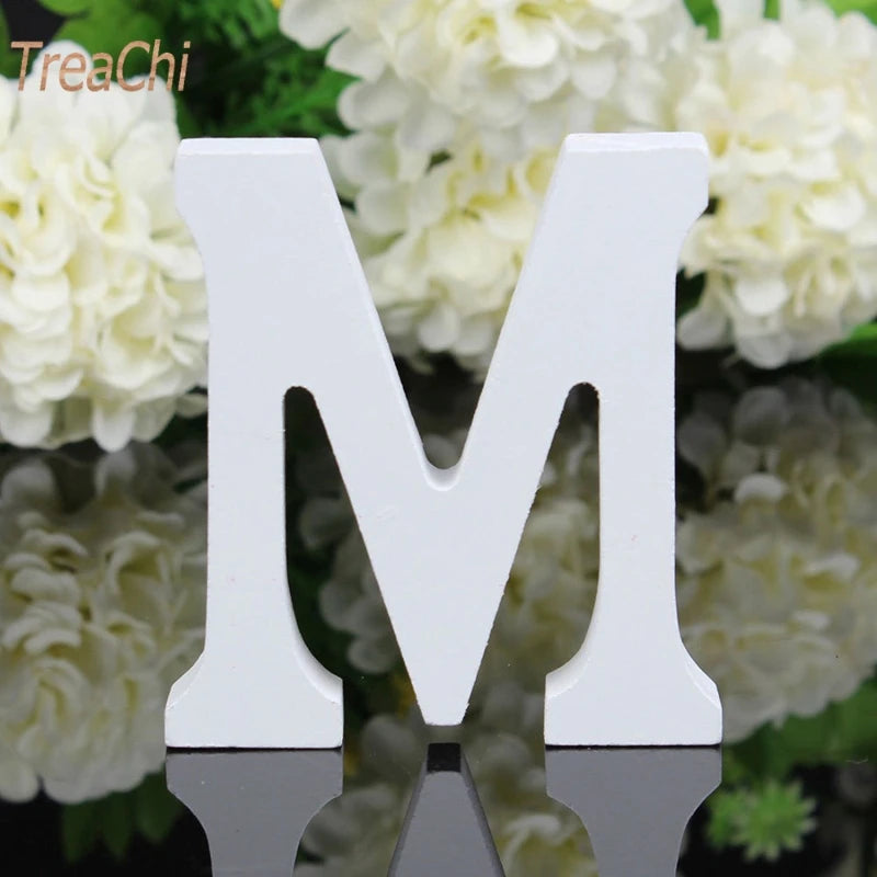 Home Decor Decoration Thick Wood Wooden White Letters Alphabet Wedding Birthday 8cmX1.2cm