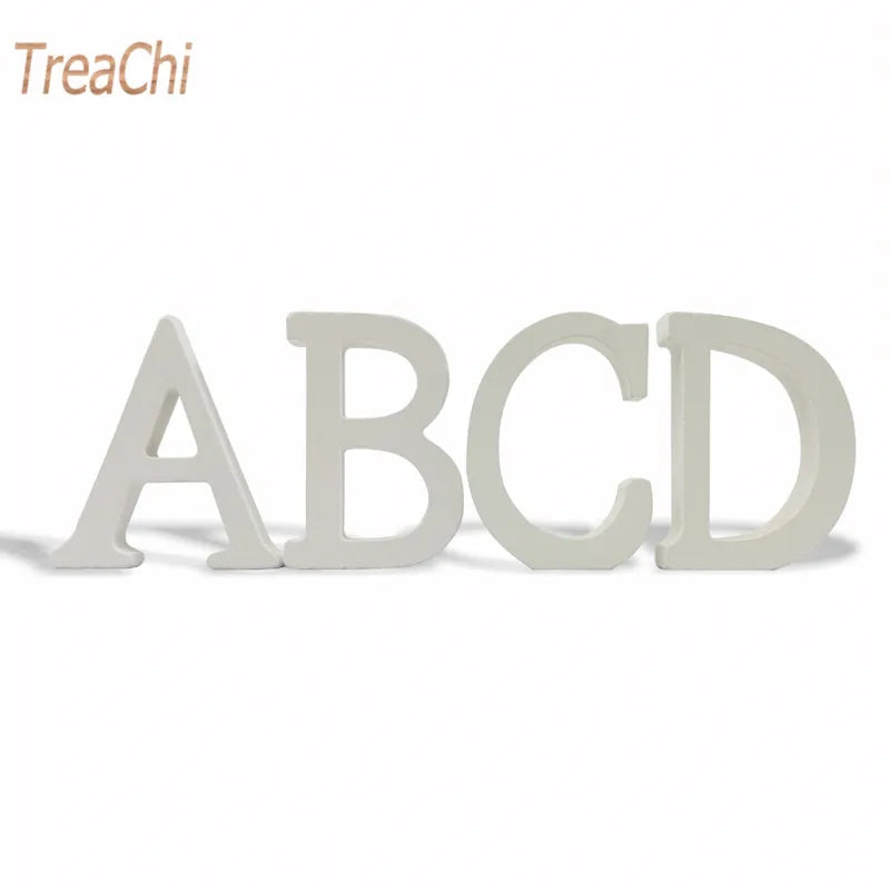 Home Decor Decoration Thick Wood Wooden White Letters Alphabet Wedding Birthday 8cmX1.2cm