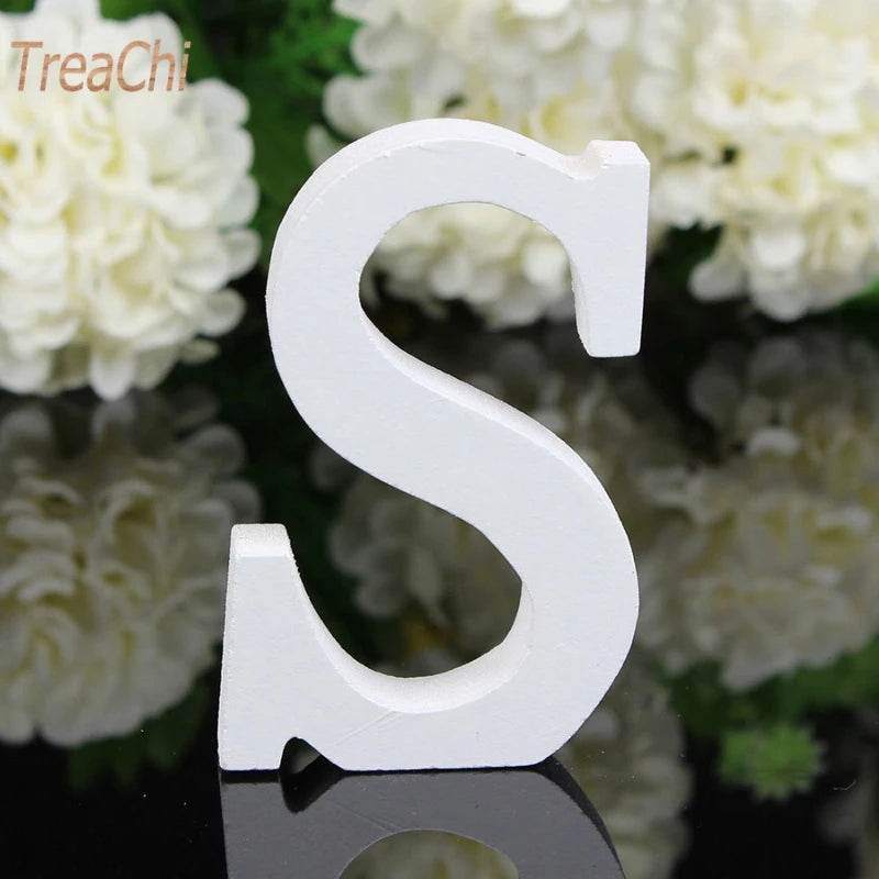 Home Decor Decoration Thick Wood Wooden White Letters Alphabet Wedding Birthday 8cmX1.2cm