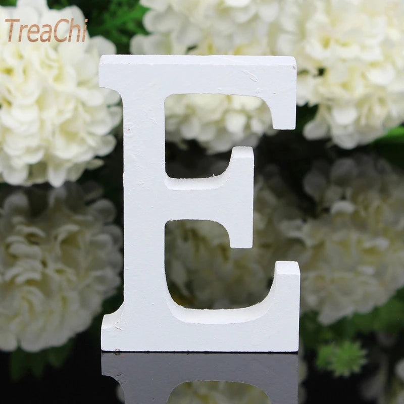 Home Decor Decoration Thick Wood Wooden White Letters Alphabet Wedding Birthday 8cmX1.2cm