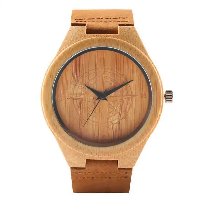 Vintage Wooden Black/Coffee/Green Dial Natural Bamboo Wood Watch for Men Leather Wooden Clock Male Hour Top Gift Reloj de madera