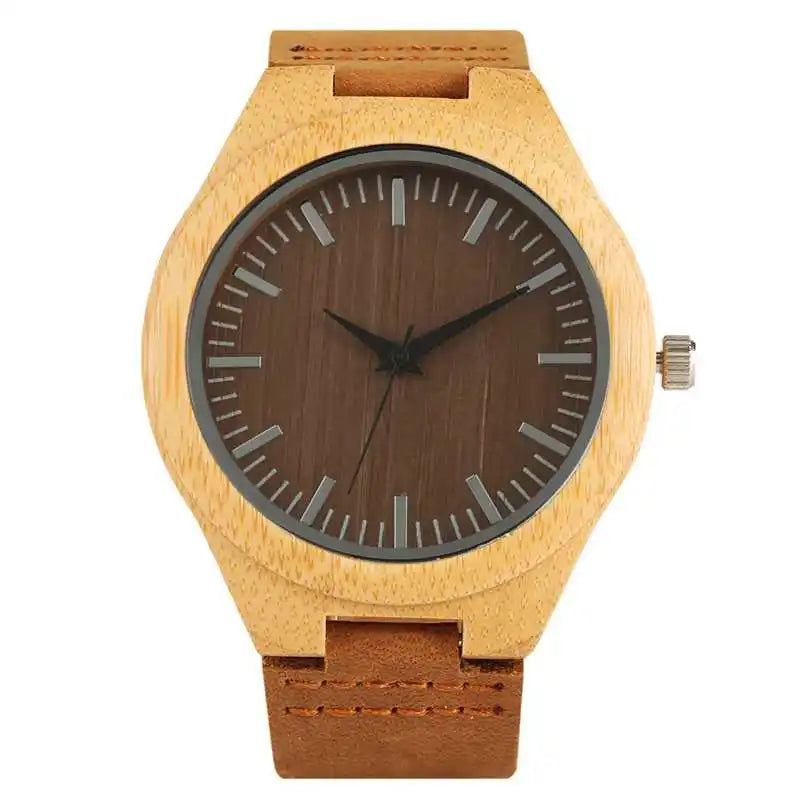 Vintage Wooden Black/Coffee/Green Dial Natural Bamboo Wood Watch for Men Leather Wooden Clock Male Hour Top Gift Reloj de madera