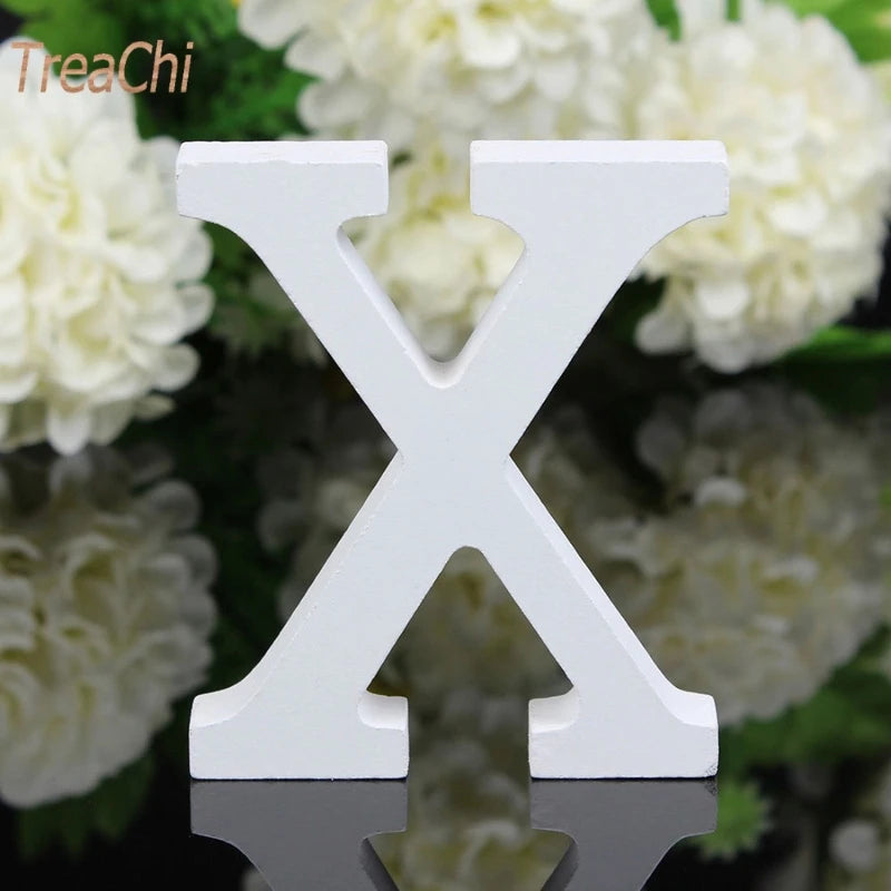 Home Decor Decoration Thick Wood Wooden White Letters Alphabet Wedding Birthday 8cmX1.2cm