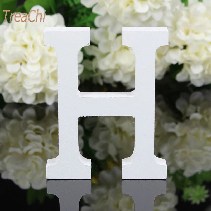 Home Decor Decoration Thick Wood Wooden White Letters Alphabet Wedding Birthday 8cmX1.2cm