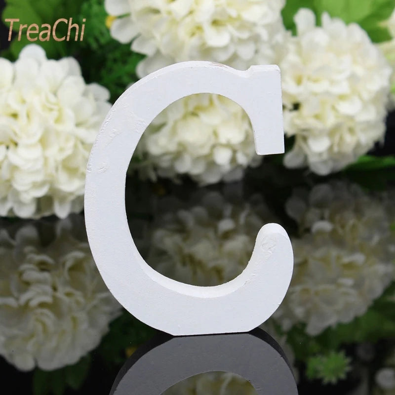 Home Decor Decoration Thick Wood Wooden White Letters Alphabet Wedding Birthday 8cmX1.2cm