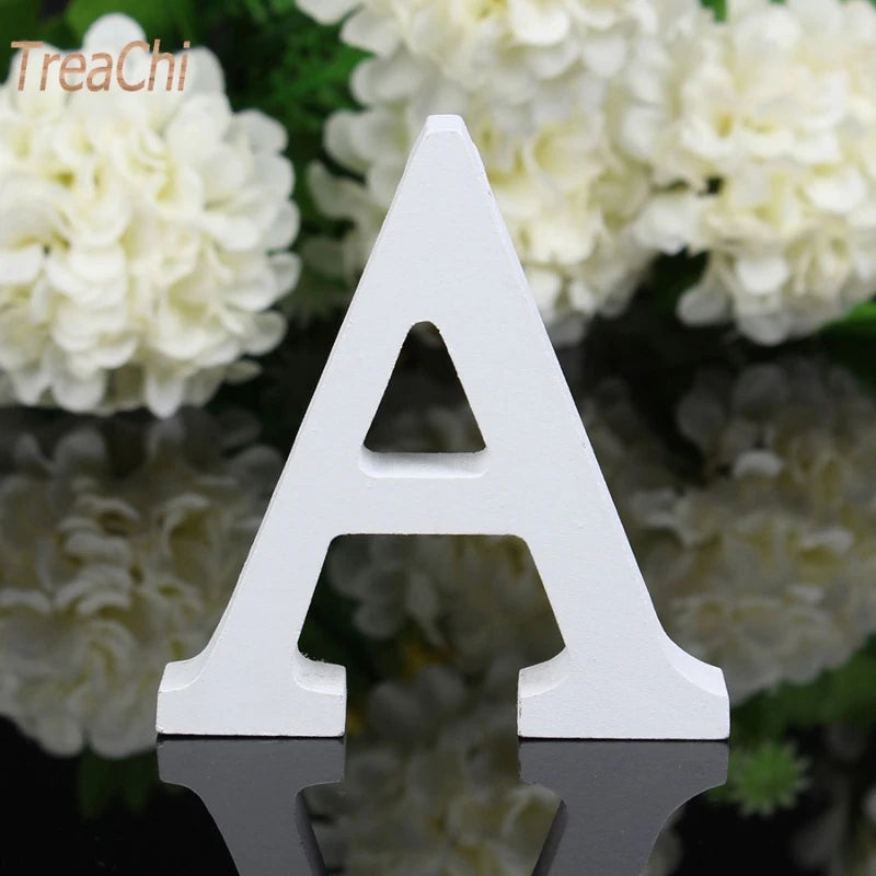 Home Decor Decoration Thick Wood Wooden White Letters Alphabet Wedding Birthday 8cmX1.2cm