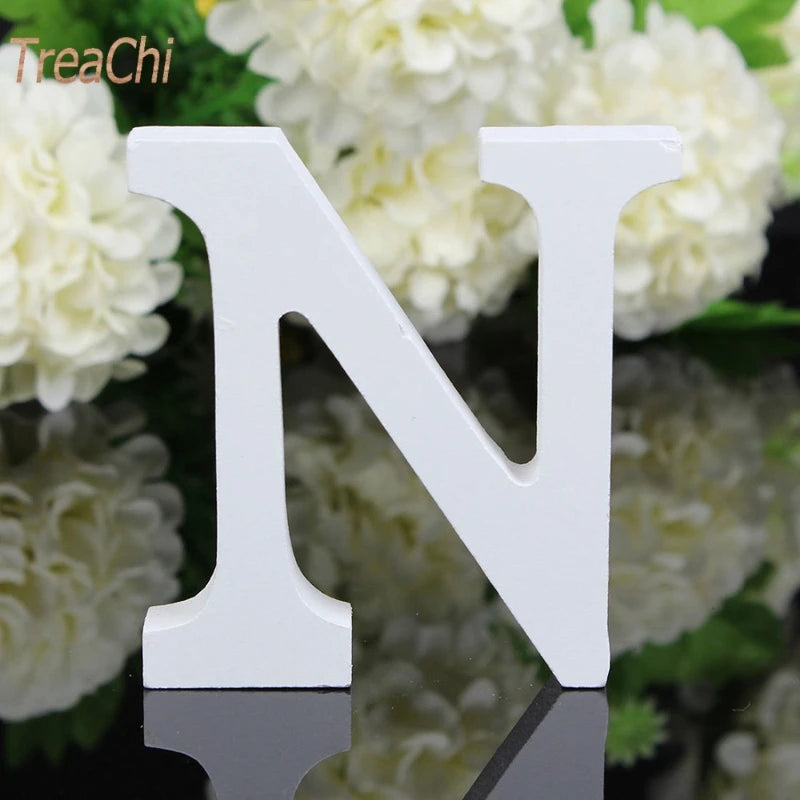 Home Decor Decoration Thick Wood Wooden White Letters Alphabet Wedding Birthday 8cmX1.2cm