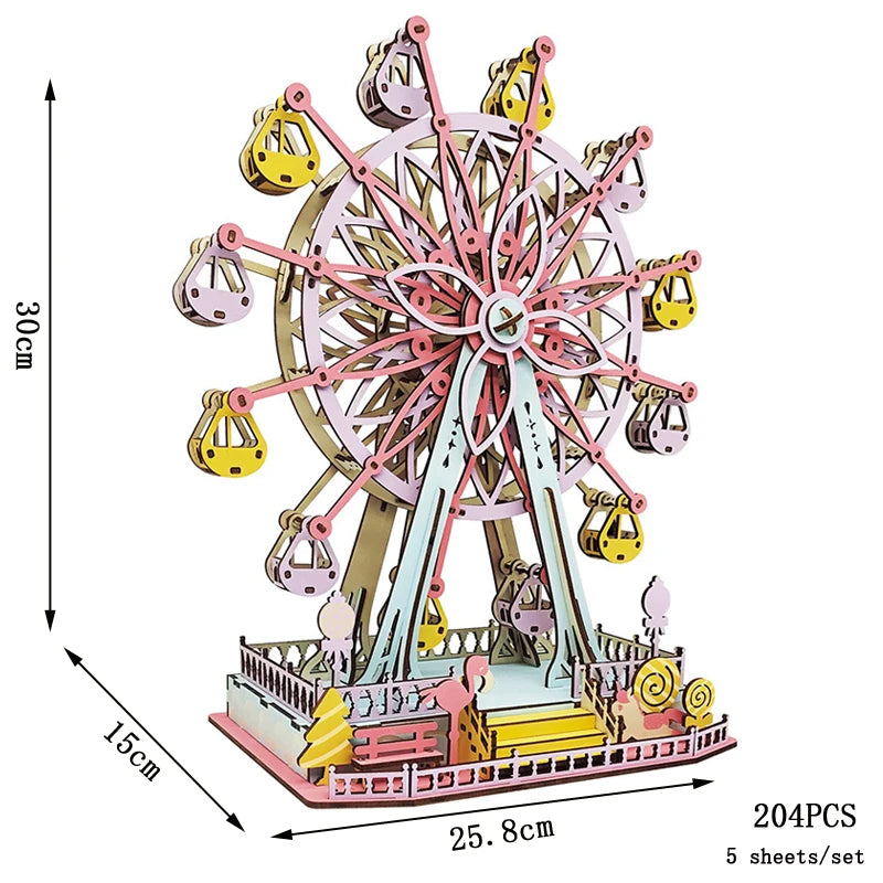 Lanzhou Waterwheel Wooden Puzzles 3D Building House Model Chinese Architecture DIY Assemble Jigsaw Toys For Children Kids