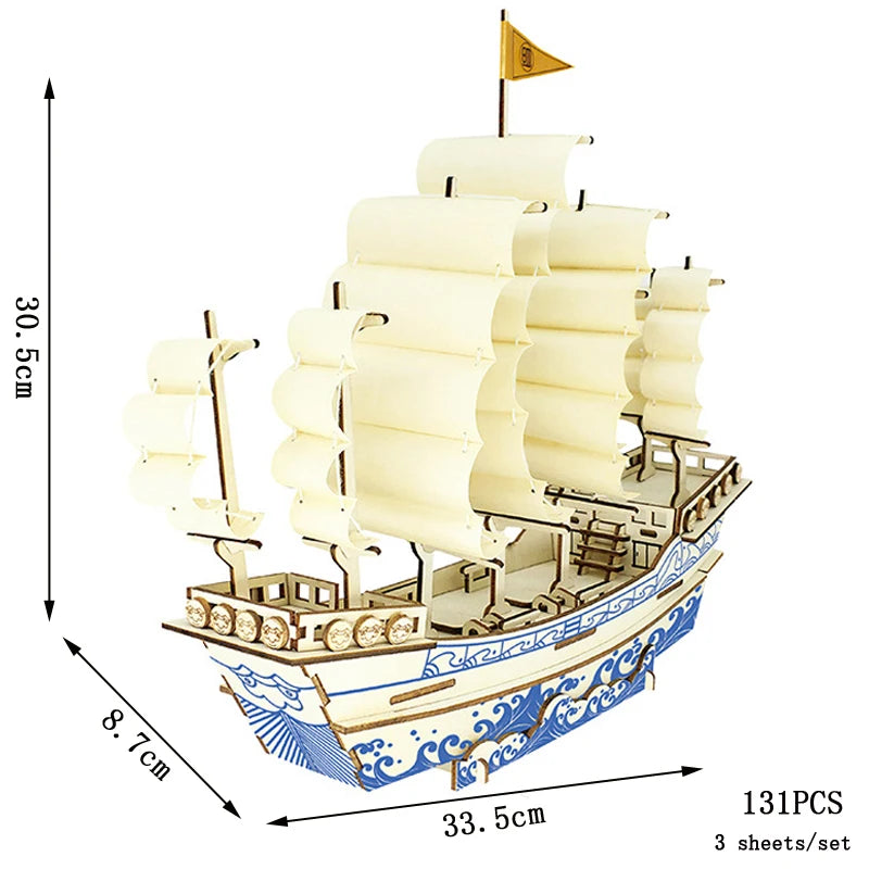 Lanzhou Waterwheel Wooden Puzzles 3D Building House Model Chinese Architecture DIY Assemble Jigsaw Toys For Children Kids