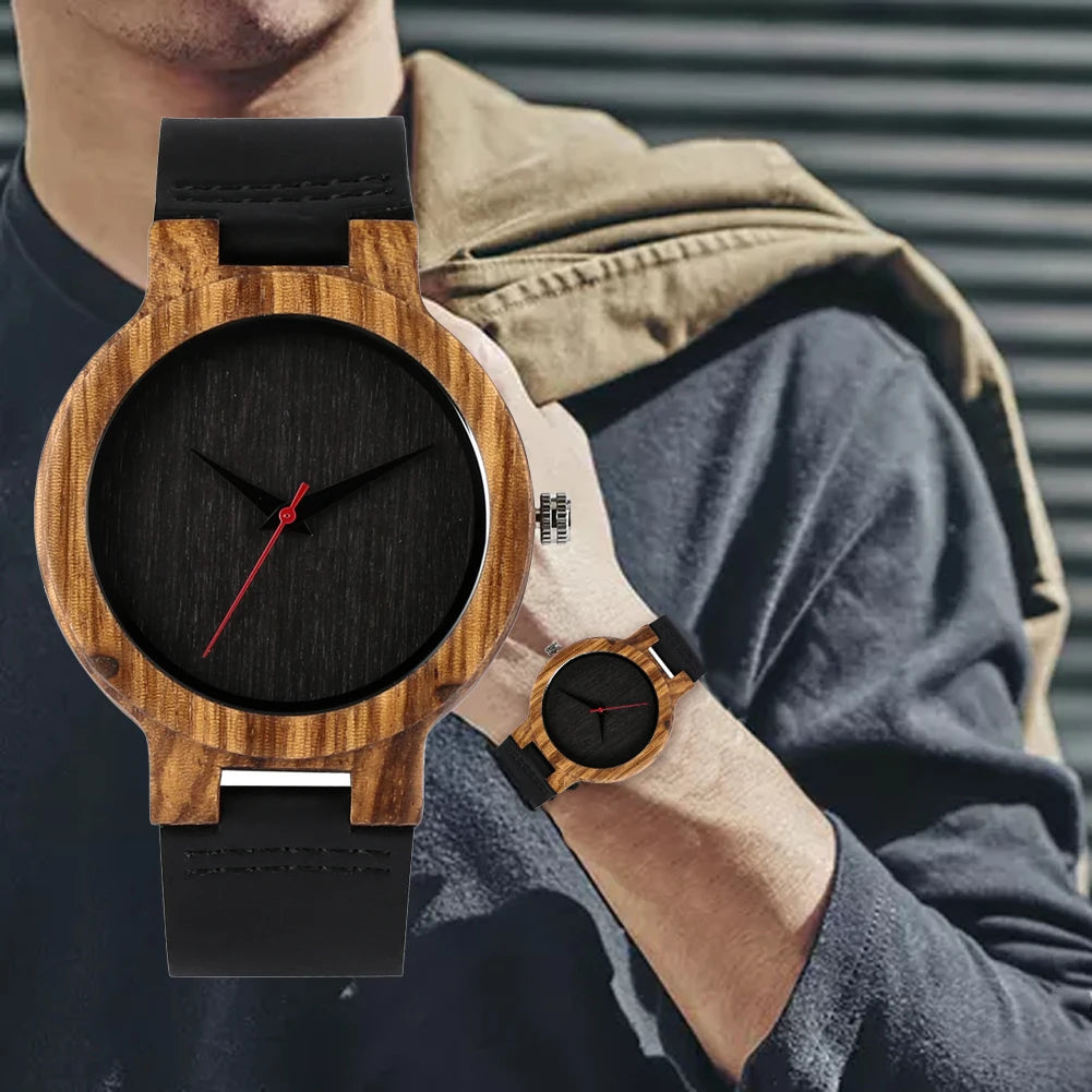 Vintage Wooden Black/Coffee/Green Dial Natural Bamboo Wood Watch for Men Leather Wooden Clock Male Hour Top Gift Reloj de madera
