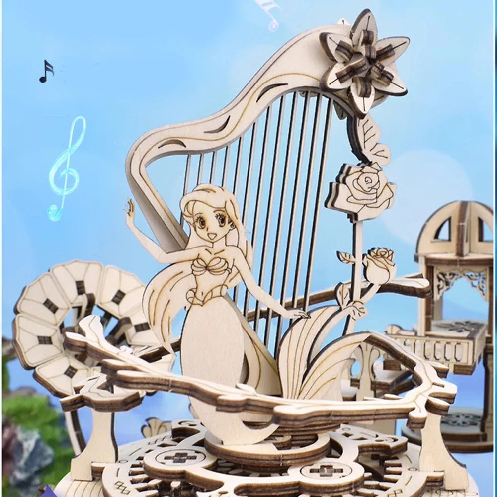 Newest 3D Wooden Puzzle Mystery Island Music Box with Light DIY Assembly Model Kit for Adults Kids, Valentine's Day Gifts
