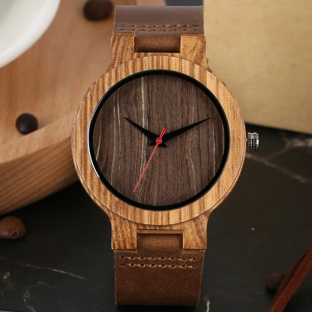 Vintage Wooden Black/Coffee/Green Dial Natural Bamboo Wood Watch for Men Leather Wooden Clock Male Hour Top Gift Reloj de madera
