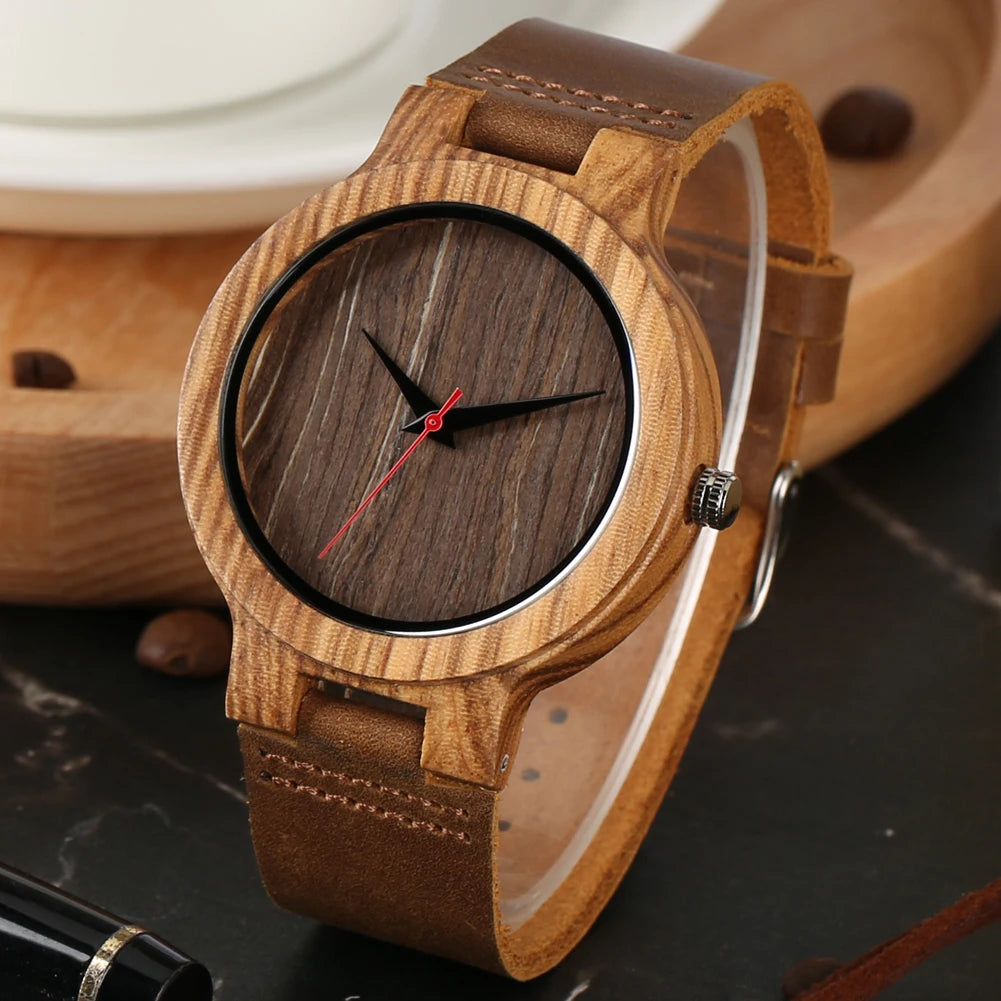 Vintage Wooden Black/Coffee/Green Dial Natural Bamboo Wood Watch for Men Leather Wooden Clock Male Hour Top Gift Reloj de madera