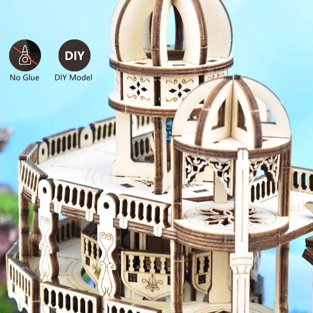 Newest 3D Wooden Puzzle Mystery Island Music Box with Light DIY Assembly Model Kit for Adults Kids, Valentine's Day Gifts