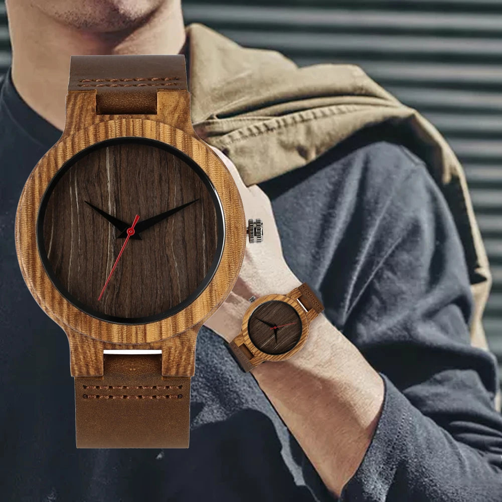 Vintage Wooden Black/Coffee/Green Dial Natural Bamboo Wood Watch for Men Leather Wooden Clock Male Hour Top Gift Reloj de madera