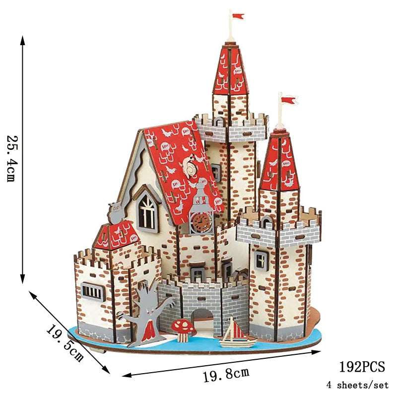 Lanzhou Waterwheel Wooden Puzzles 3D Building House Model Chinese Architecture DIY Assemble Jigsaw Toys For Children Kids
