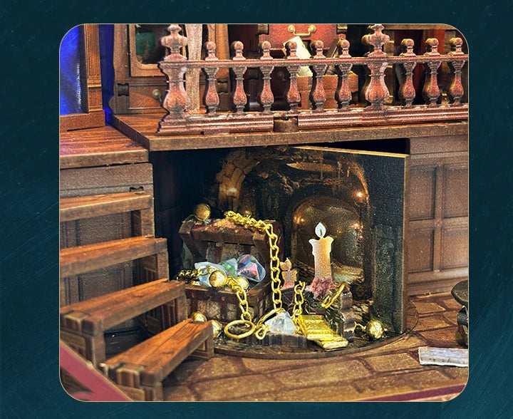 DIY Wooden Book Nook Shelf Insert Kit Magic Studio Miniature Model Kits Bookshelf With Light Bookend for Friends Birthday Gifts