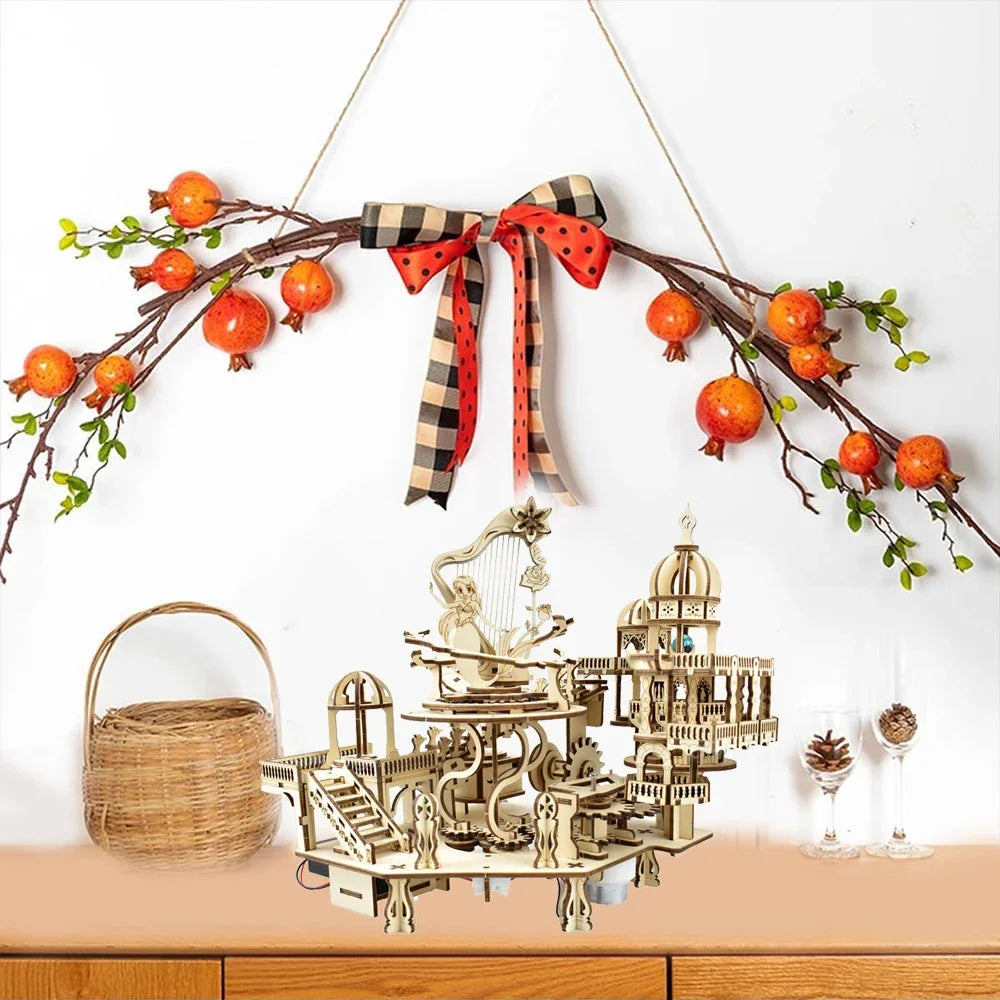 Newest 3D Wooden Puzzle Mystery Island Music Box with Light DIY Assembly Model Kit for Adults Kids, Valentine's Day Gifts