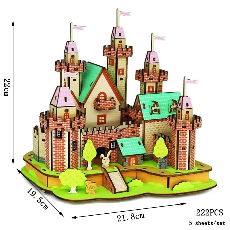 Lanzhou Waterwheel Wooden Puzzles 3D Building House Model Chinese Architecture DIY Assemble Jigsaw Toys For Children Kids