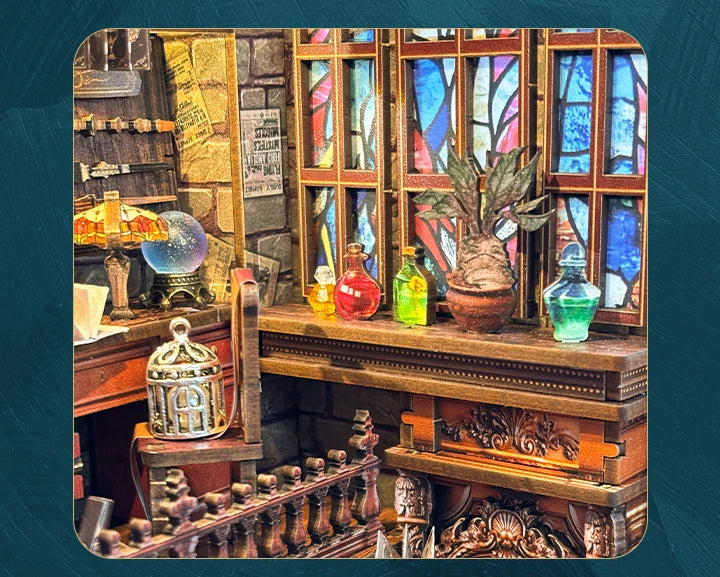 DIY Wooden Book Nook Shelf Insert Kit Magic Studio Miniature Model Kits Bookshelf With Light Bookend for Friends Birthday Gifts