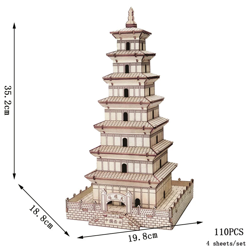 Lanzhou Waterwheel Wooden Puzzles 3D Building House Model Chinese Architecture DIY Assemble Jigsaw Toys For Children Kids