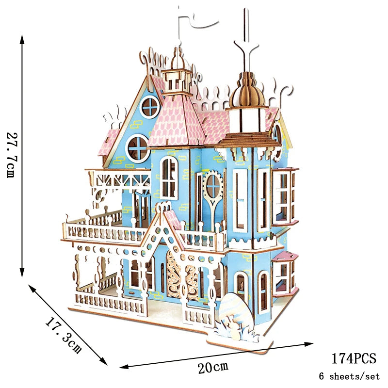 Lanzhou Waterwheel Wooden Puzzles 3D Building House Model Chinese Architecture DIY Assemble Jigsaw Toys For Children Kids