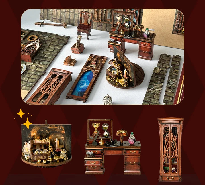 DIY Wooden Book Nook Shelf Insert Kit Magic Studio Miniature Model Kits Bookshelf With Light Bookend for Friends Birthday Gifts