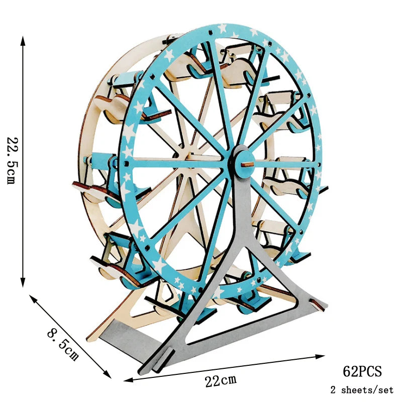 Lanzhou Waterwheel Wooden Puzzles 3D Building House Model Chinese Architecture DIY Assemble Jigsaw Toys For Children Kids