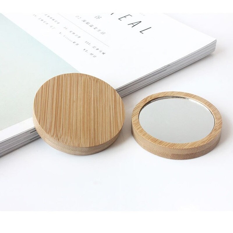 Makeup Mirror Portable 1pcs Bamboo Cosmetic Mirror Round Portable Mirror Student Beauty Tool Travel Pocket Mirror Purse