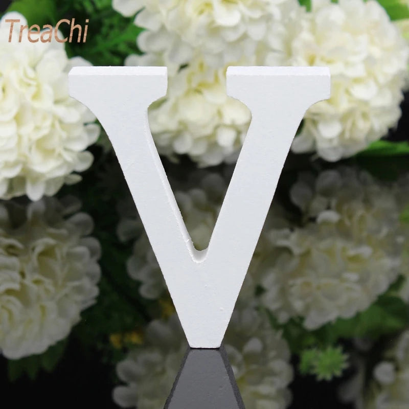 Home Decor Decoration Thick Wood Wooden White Letters Alphabet Wedding Birthday 8cmX1.2cm