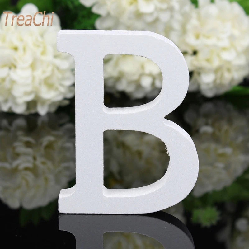 Home Decor Decoration Thick Wood Wooden White Letters Alphabet Wedding Birthday 8cmX1.2cm