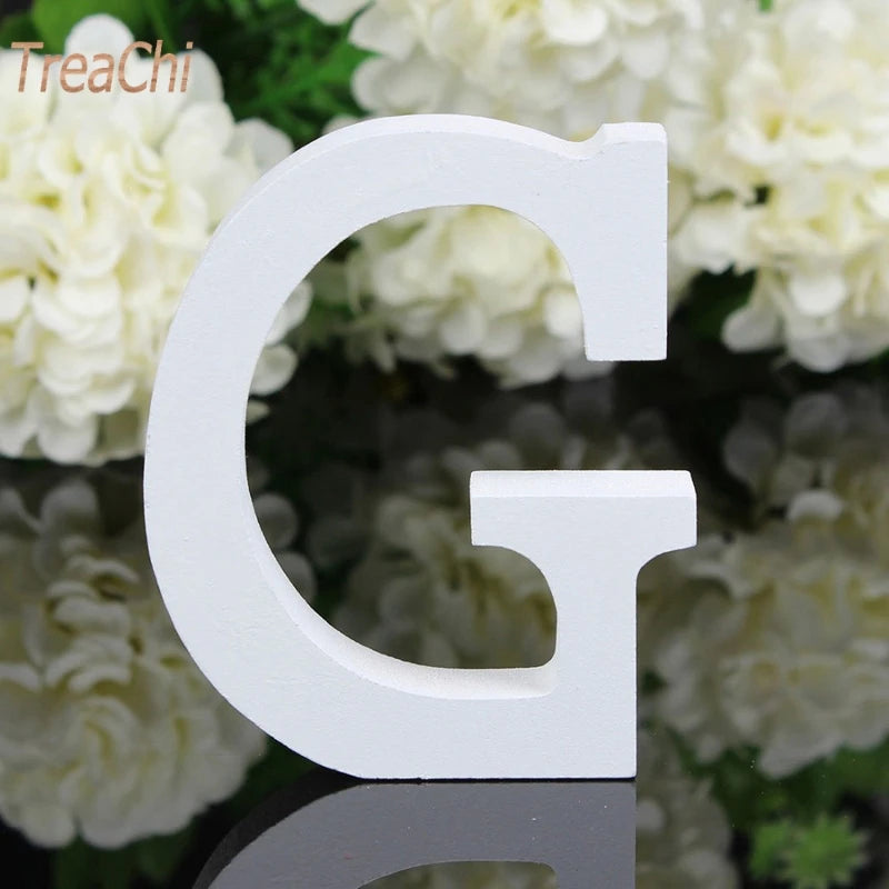 Home Decor Decoration Thick Wood Wooden White Letters Alphabet Wedding Birthday 8cmX1.2cm