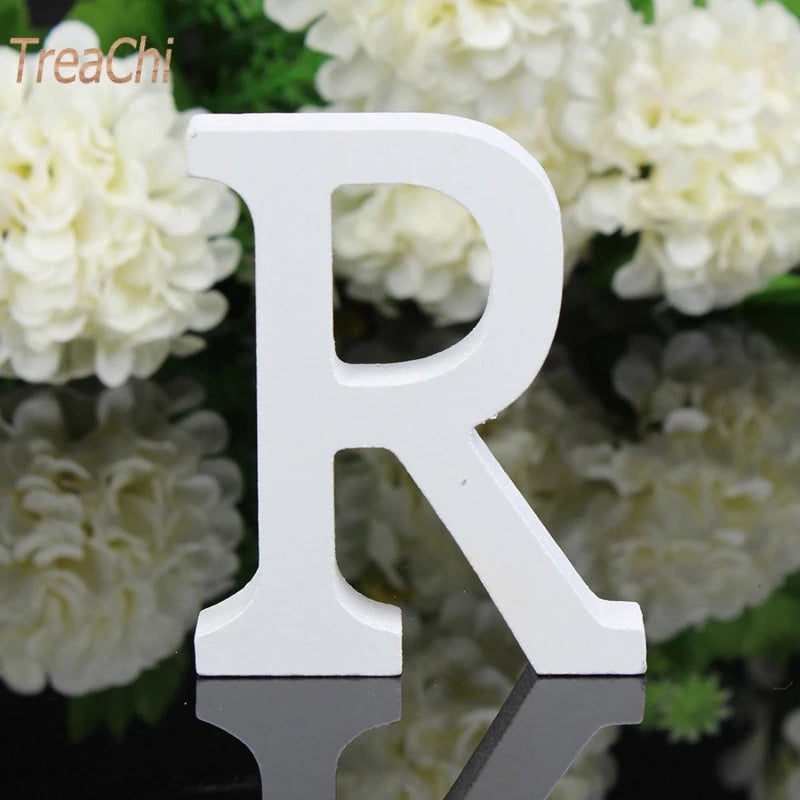 Home Decor Decoration Thick Wood Wooden White Letters Alphabet Wedding Birthday 8cmX1.2cm