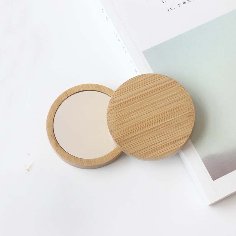 Makeup Mirror Portable 1pcs Bamboo Cosmetic Mirror Round Portable Mirror Student Beauty Tool Travel Pocket Mirror Purse