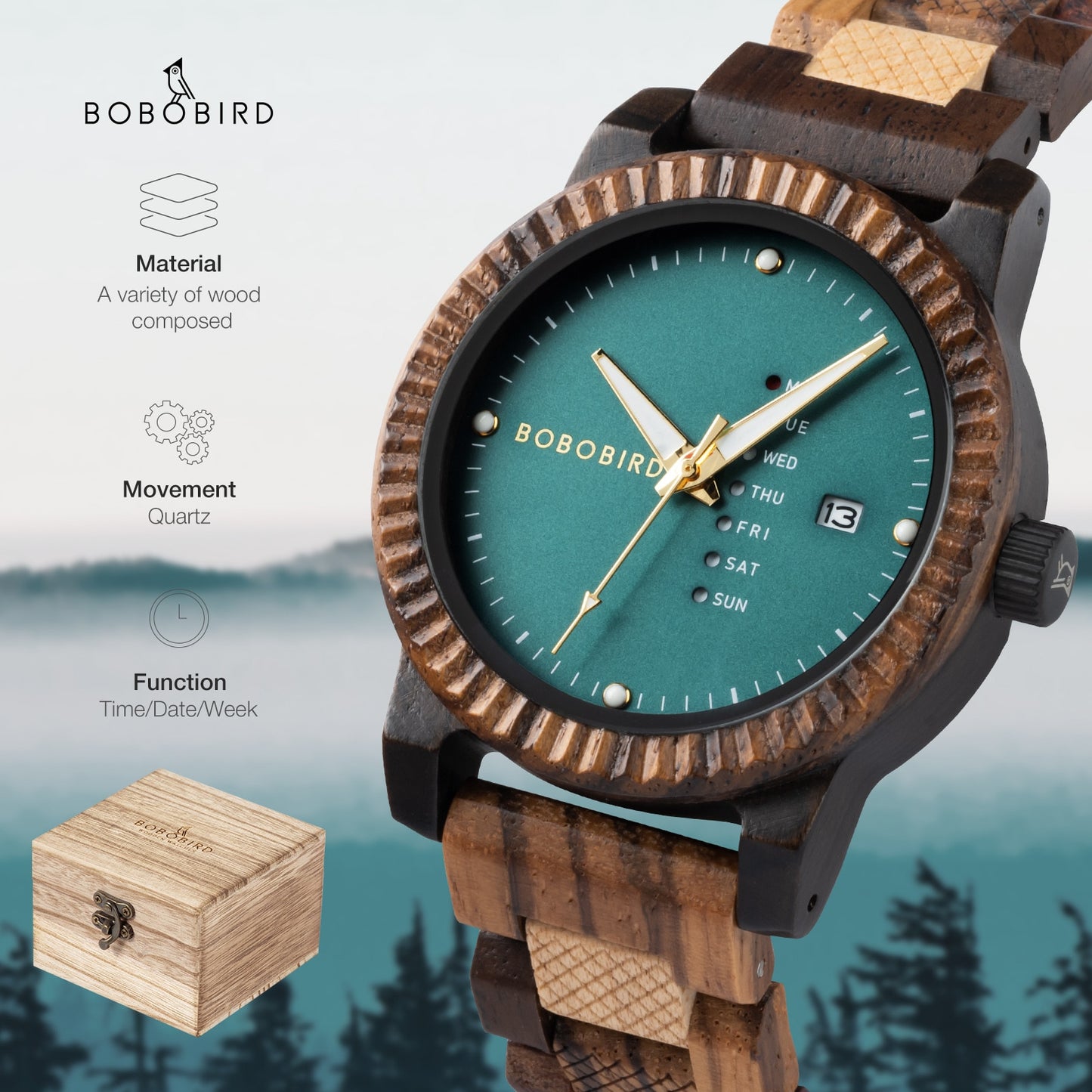 Men's Watches Wood Man Wrist Watch For Men Quartz Wristwatch Male Timepieces BOBO BIRD Watch Clock 2023 Dropshipping
