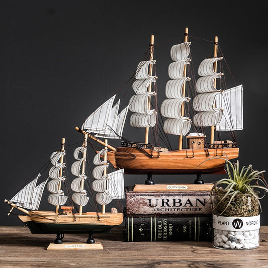 Modern Home Decor Wooden Nautical Sailboat Model  Mediterranean Style Decoration Accessories Creative Office Living Room Crafts